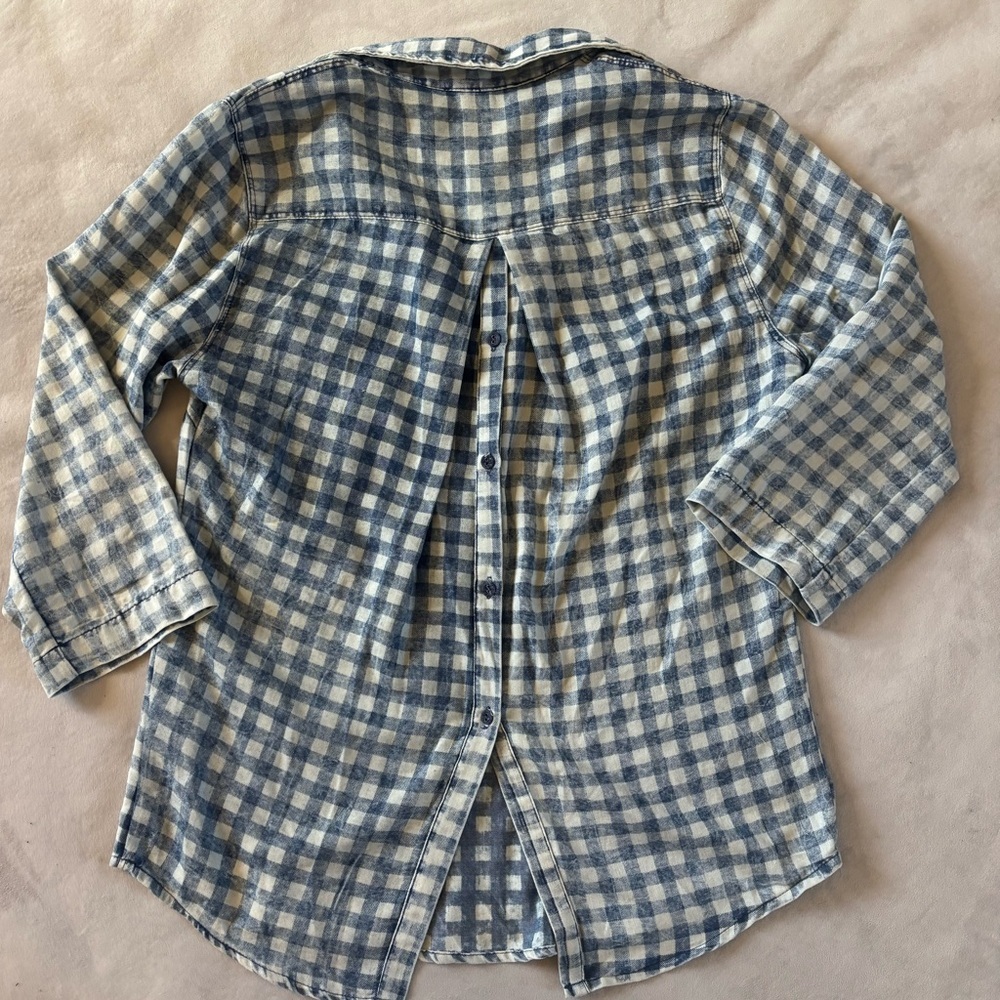 Blue & White Gingham Cotton Pullover Shirt | Back Button Detail | Casual XL - Picture 9 of 12
